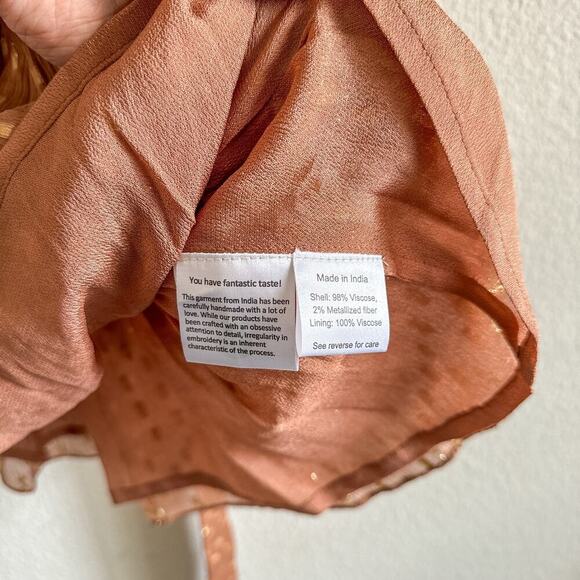 Rococo Sand Aine One Shoulder Mini Chiffon Ruffle Dress Tan Gold Small - Picture 7 of 14